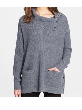 Vince gray oversized yak wool blend snap button cowl neck sweater womens M